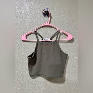 Laslulu Olive Ribbed Crop Top